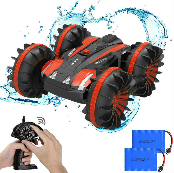 KYAMRC Waterproof RC Cars 4WD, Remote Control Car Boat Truck 2.4Ghz 1:16 Off-Road Crawler Amphibious Vehicle Toys for Kids Boys Girls, Red